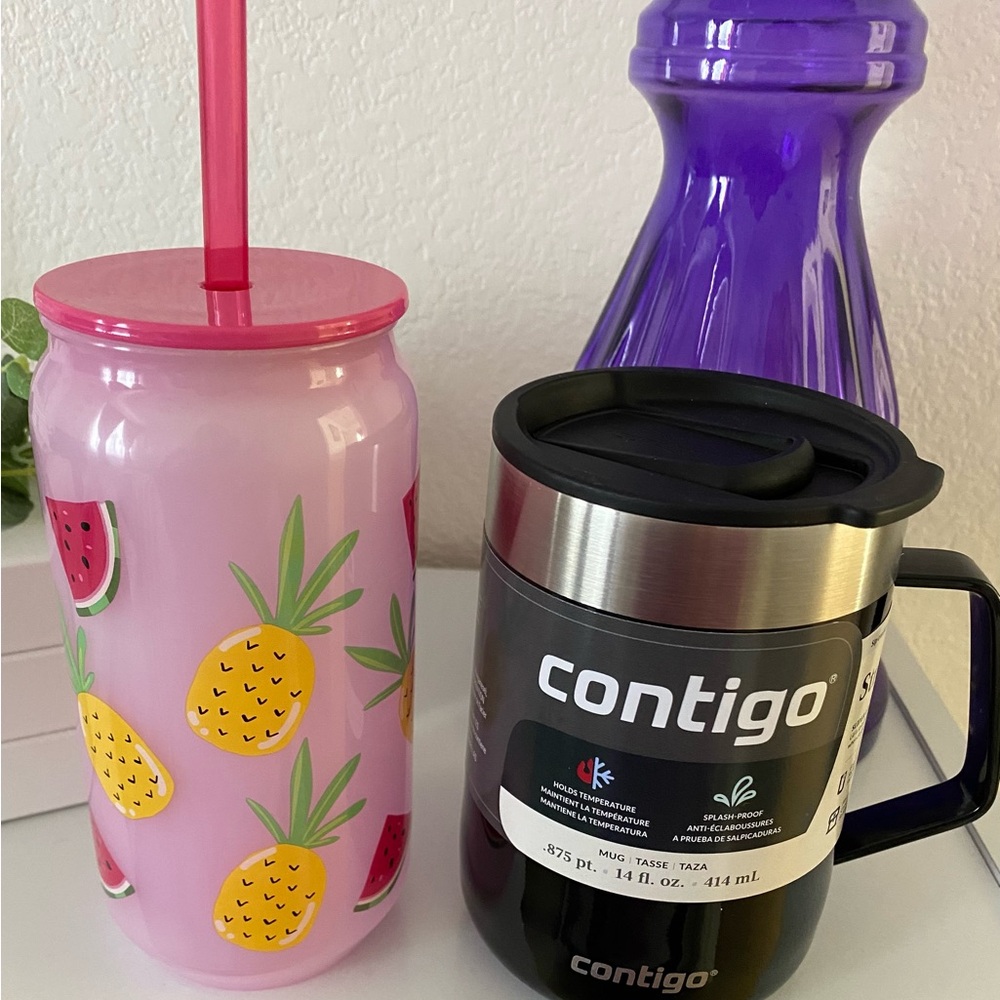 Contigo Black and Silver Travel Mug and Mainstays Tumbler Set